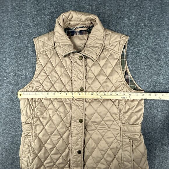 LL BEAN Quilted Barn Vest Women's Size M Beige Full Zip Insulated Plaid Lined - Picture 10 of 11